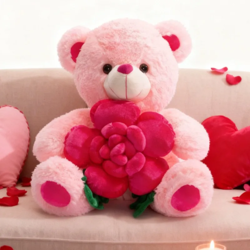دمية دب تيدي قطيفة بطول 30 سم تحمل وردة بيضاء، هدية عيد الحب وأعياد الميلاد، دمية ناعمة للزينة