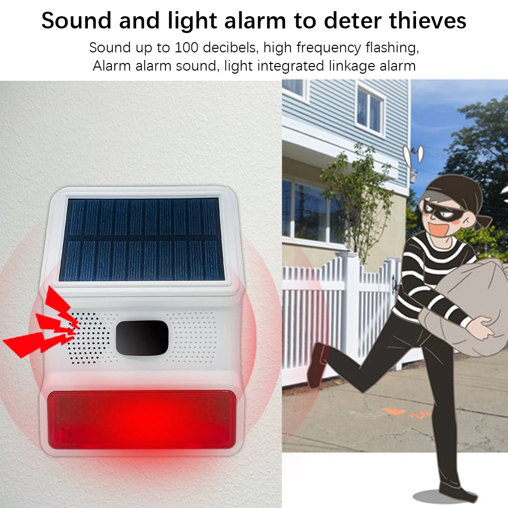 Acousto Optic Alarm Waterproof Solar Sound Strobe Light Alarm Anti-interference Sound-light Alarm Signal with Motion Detector