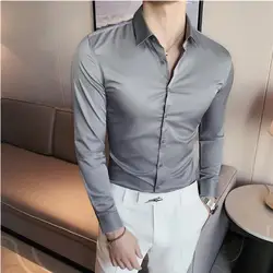 New Style Men's Spring Autumn High Quality Long Sleeve Shirts /Male Slim Fit Lapel Solid Color Business Dress Shirt 4XL-M