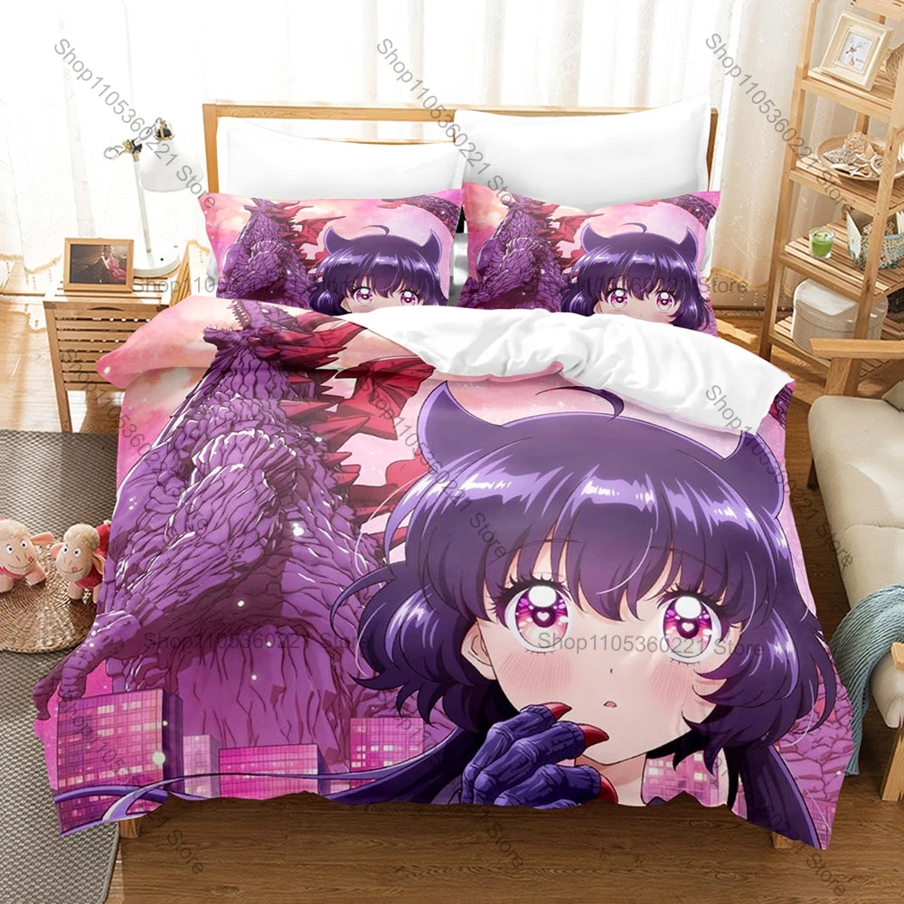 Kaiju Girl Caramelise Anime Bedding Set 3pcs Polyester Duvet Cover + 2 Pillowcases Character Print Bedroom Decor Fan Gift Home