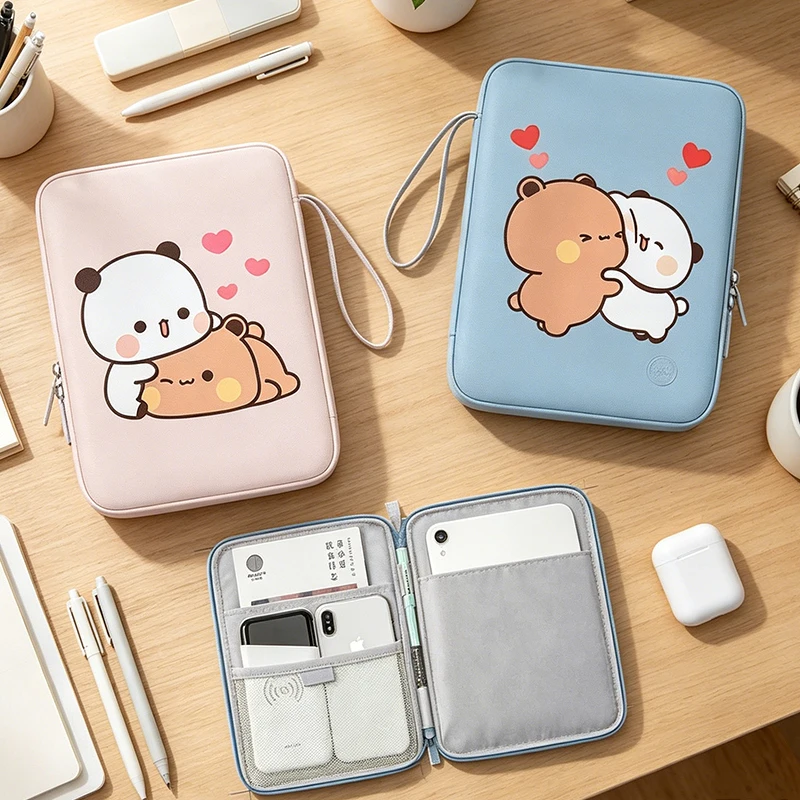 Yier Bear Panda PU Leather Laptop Sleeve Bag Bubu Dudu Woman Man Water Resistant Notebook Protective Case for 11/13 Inch Laptop
