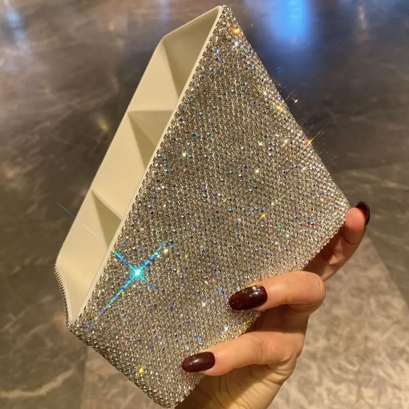 Luxury Diamond-Encrusted Ladder-Shaped Cosmetics Organizer Storage Box High Aesthetic Value Creative Desktop Organizer for Direc