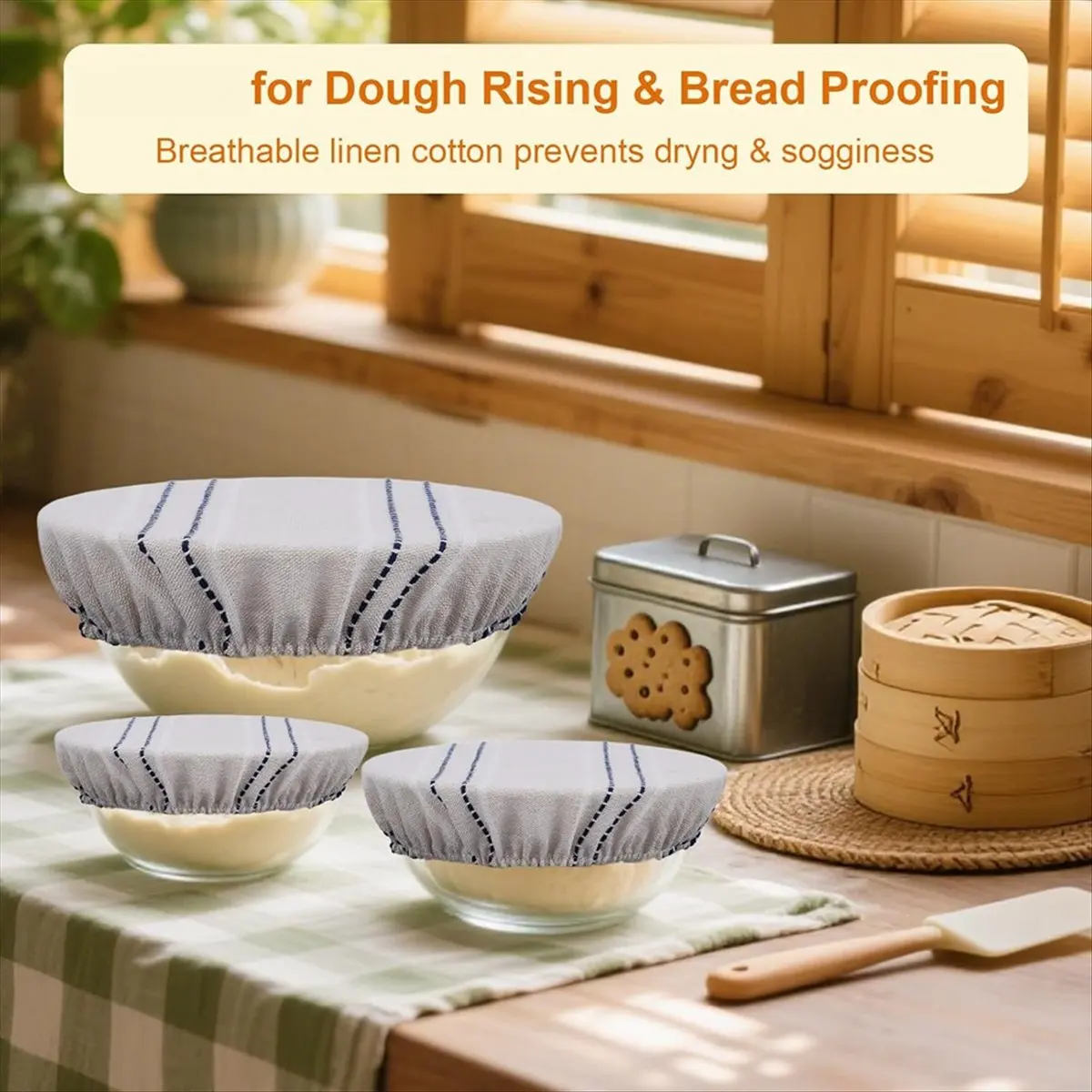 أغطية أوعية قابلة لإعادة الاستخدام لتدقيق الخبز، غطاء مقاوم للخبز مقاس 9/10/13 بوصة، 3 قطع من غطاء الطعام المصنوع من القطن والكتان