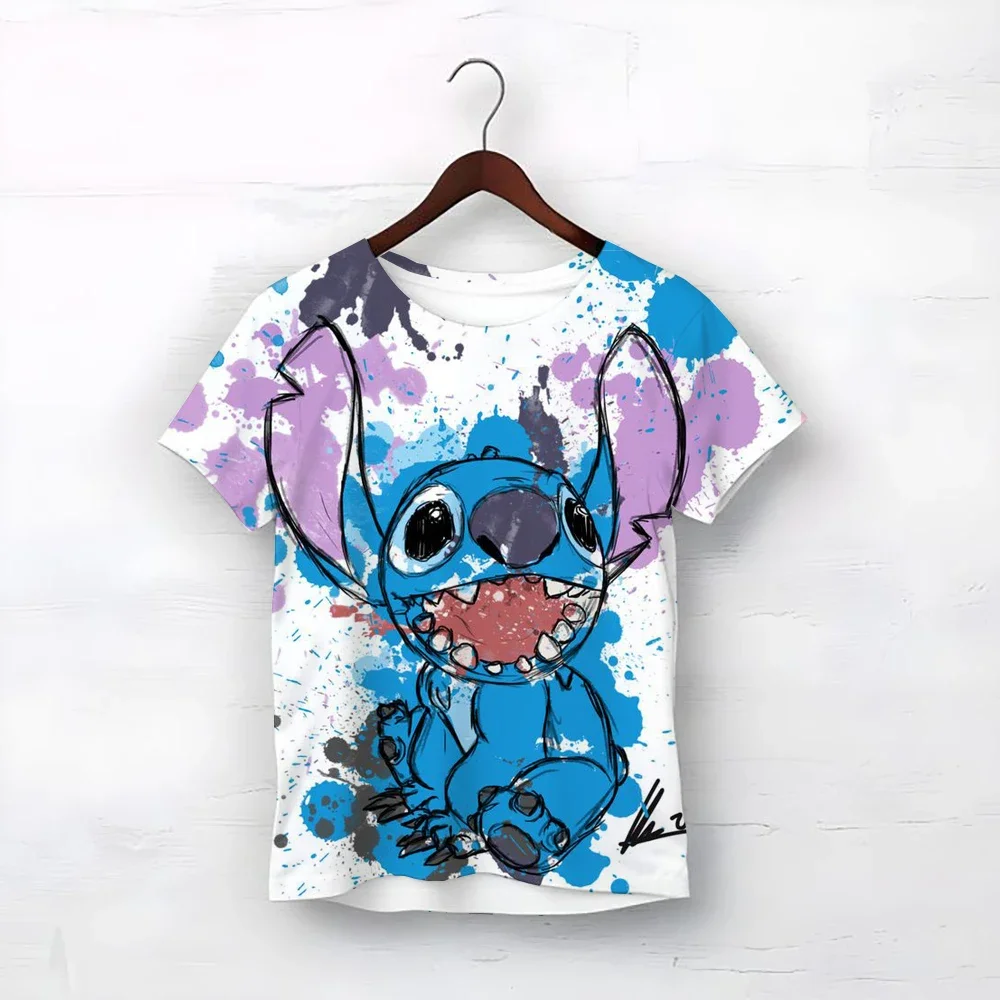 2025 الصيف ديزني غرزة ثلاثية الأبعاد طباعة تي شيرت الأولاد ملابس الفتيات الكرتون الاطفال تي شيرت عادية في سن المراهقة بلايز المحملة 3-14 سنة #3