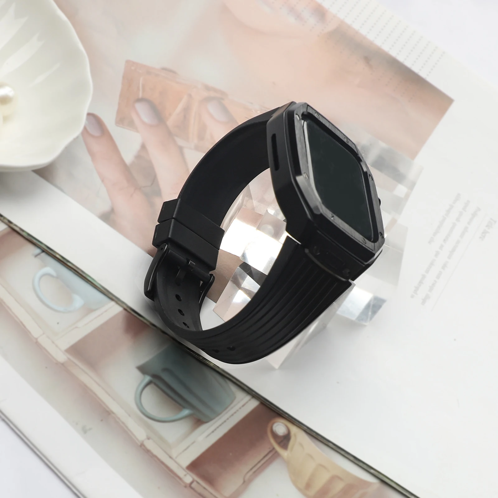 Luxury Modification Kit Metal Case+TPU Strap Replacement Accessories Compatible for iWatch Series 9 8 7 45mm 6 5 4 Se2 Se3 44mm