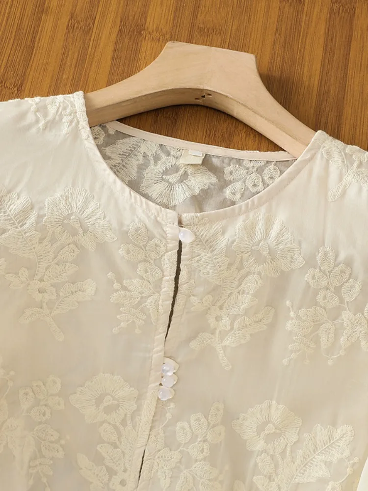 Nuevo cárdigan abierto de lino y algodón con bordado Floral chino para mujer, Top fino holgado informal con protección solar, Top