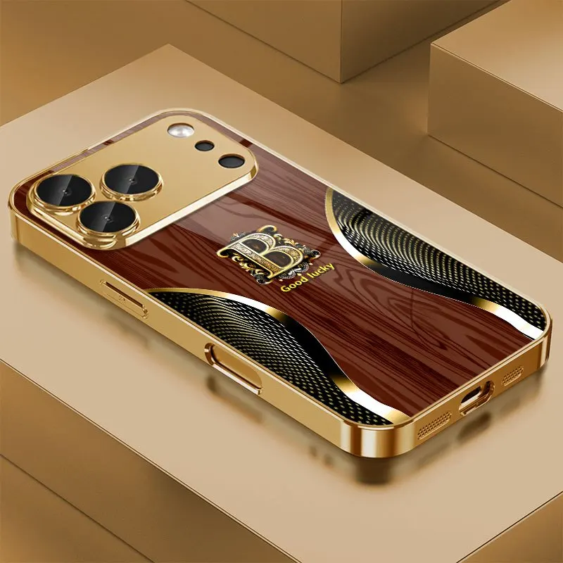 Luxury Golden Letter B Wood Texture Phone Cover for iPhone18 17 promax /16/15/14/13/12ProMax/11/11Pro Anti-drop protection