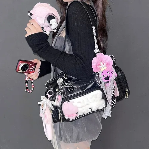 Imagen 2 del producto Itabag de hombro japonés Y2k de gran capacidad, bolso cruzado transparente con múltiples bolsillos Harajuku, bolso para axila de uniforme JK para chica bonita