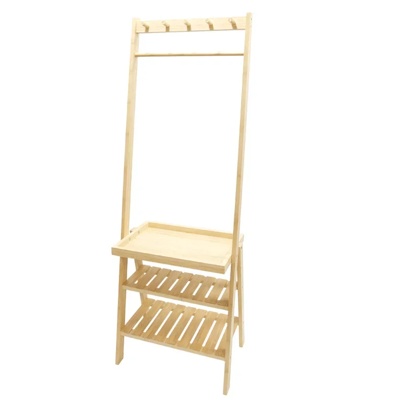 Bedroom hanger for home hanger floor-standing Japanese style simple bamboo indoor clothes and hats multi-layer storage shelves