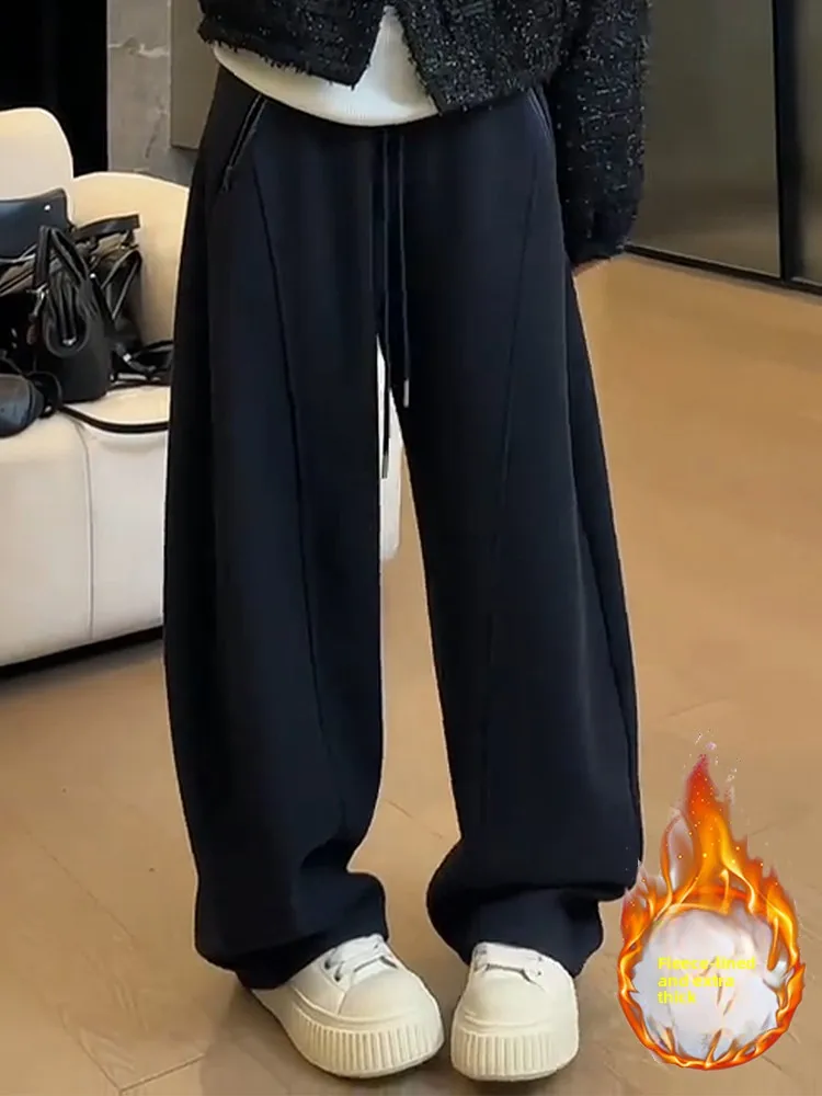 

Loose Comfortable plus Size Korean Sle Spring Autumn Casual Pants Women's High Waist Straight Leg Fce Lined Cargo Trousers