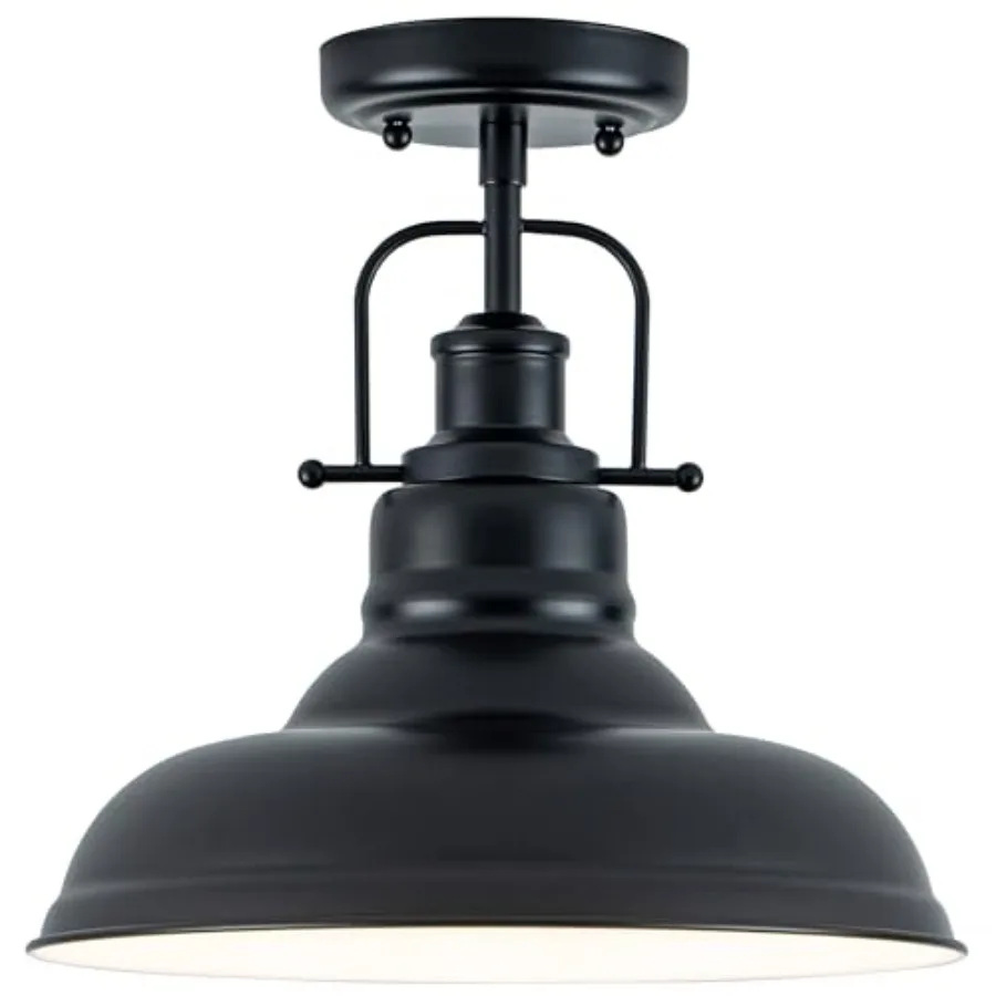 Famrhouse Ceiling Light, Semi Flush Mount Light Fixture with Metal Dome Shade, Balck Ceiling Light for Hallway, Entryway, Kitch