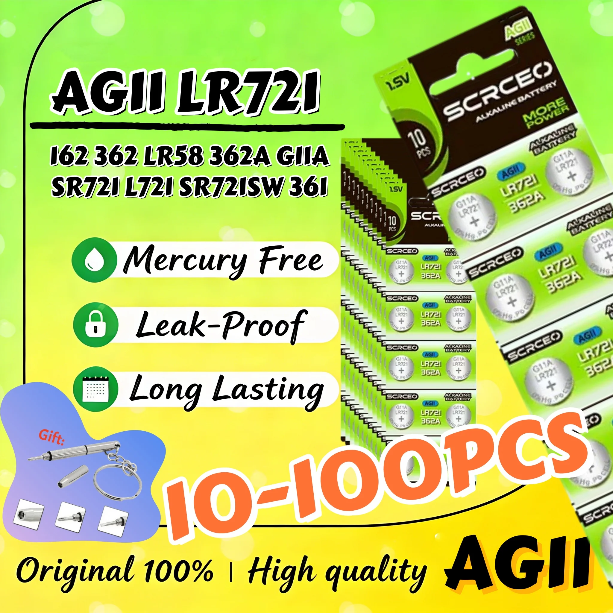 

Батарейки-таблетки 1.55V LR721 AG11 162 362 LR58 362A G11A SR721 для часов, игрушек, пультов ДУ, L721 SR721SW 361, щелочные батарейки-таблетки