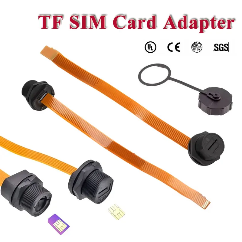 Waterproof TF Mini SIM Card Adaptor IP67 Panel Mount Connector SDTF Interface SIM Card Socket Data Flexible FPC Extension Cable