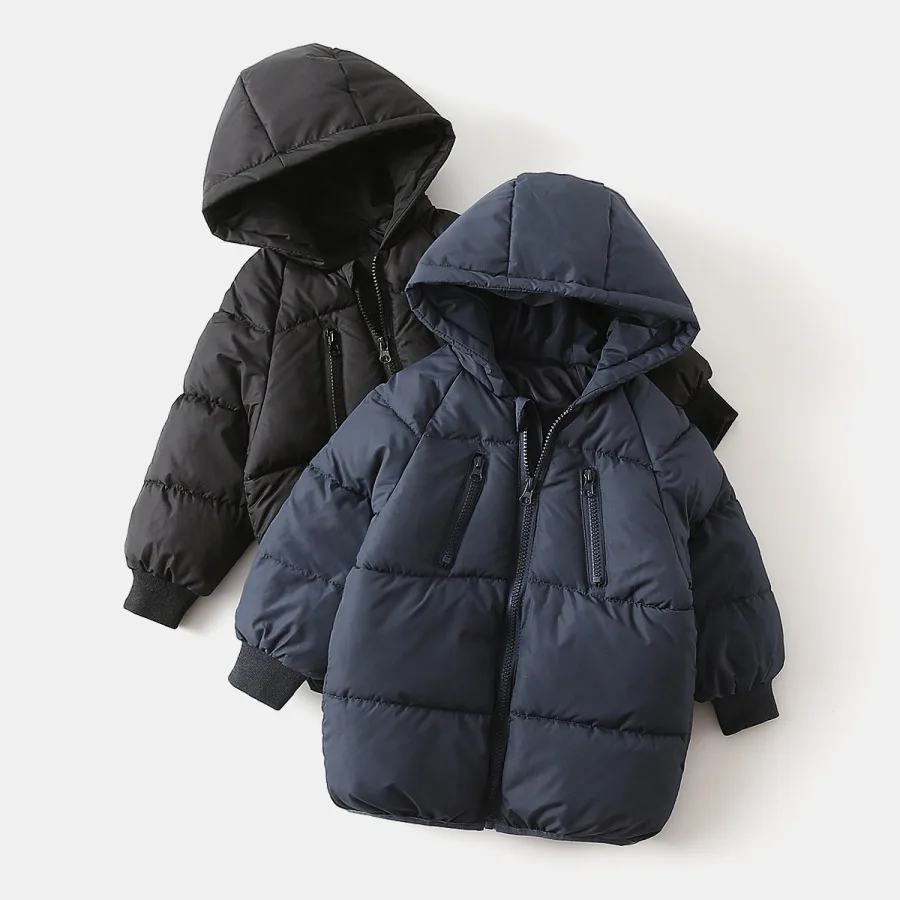 Winter Children Boys Parkas Cotton Padded Thicken Warm Toddler Kids Boys Outerwear Hooded Zipper Quilted Infant Babys Boys Coats