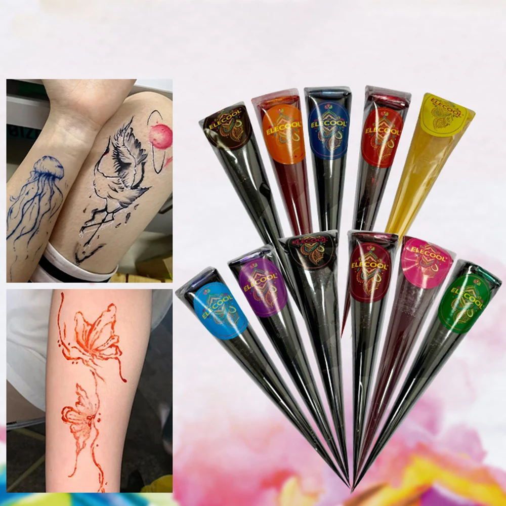 Tatuagem temporária multicolorida pintura corporal cones de henna fácil de limpar creme de arte para arte corporal diy pintura traje evento