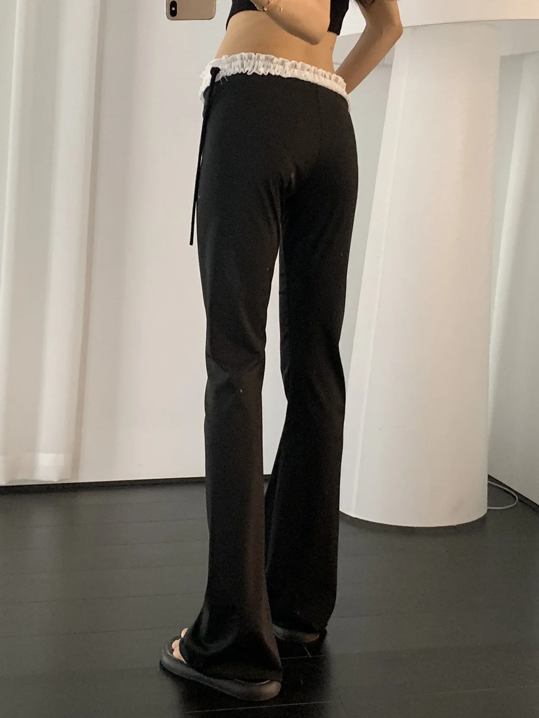 Neue 2024 Sommer Design Sinn Hohe Taille Spitze Kordelzug Casual Hosen Frauen Solide Schlank Vielseitig Micro Ausgestelltes Hosen MA2L