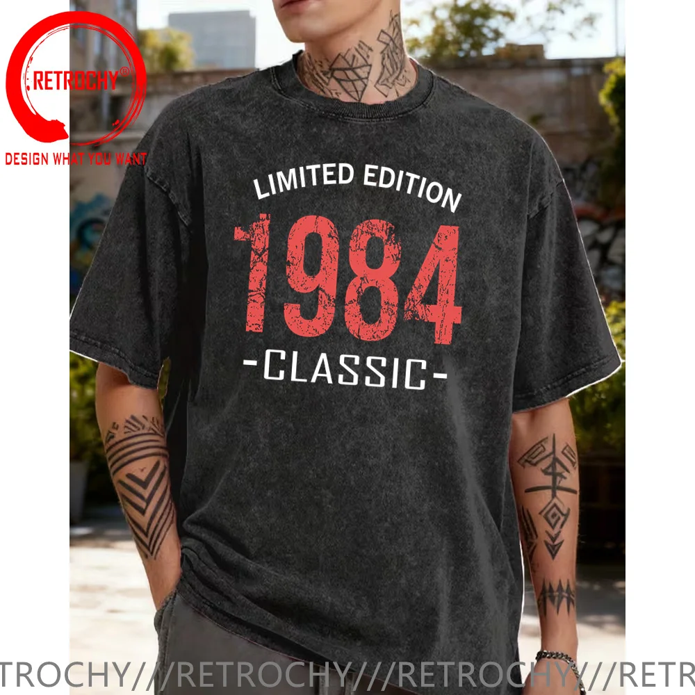 Birthday Gift Man Woman Retro Vintage Washed Cotton T Shirt Men Classic Limited Edition 1984 Fashion Tshirt Casual Basic T-shirt
