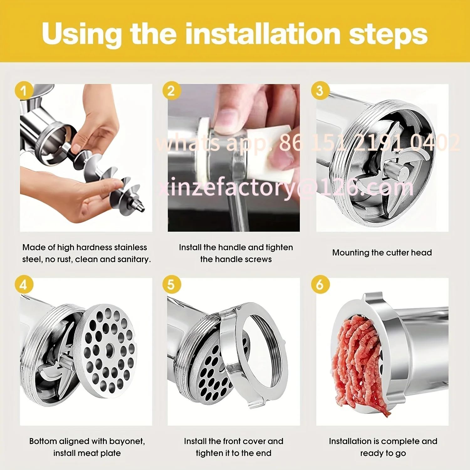 تخصيص 1 قطعة مفرمة اللحم اليدوية الفولاذ المقاوم للصدأ كرنك اليد منتج أغذية مع مشابك طاولة أداة مطبخ متعددة الأغراض لـ M