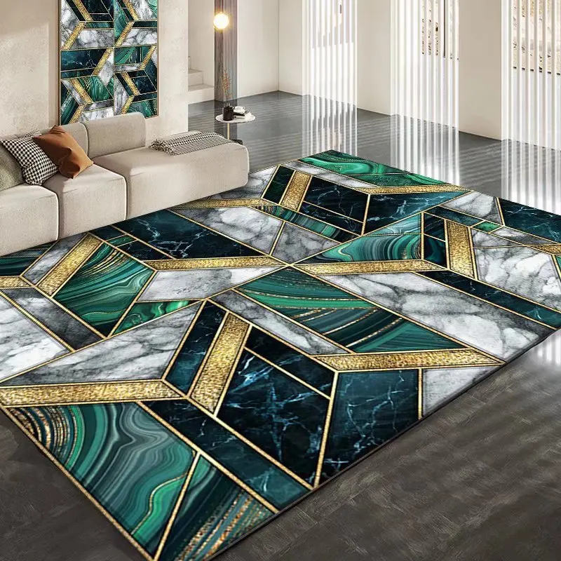 Nordic Style Carpets for Living Room Luxury Bedroom Decor Rug Abstract Geometric Pattern Floor Mat White Golden Marble Carpet