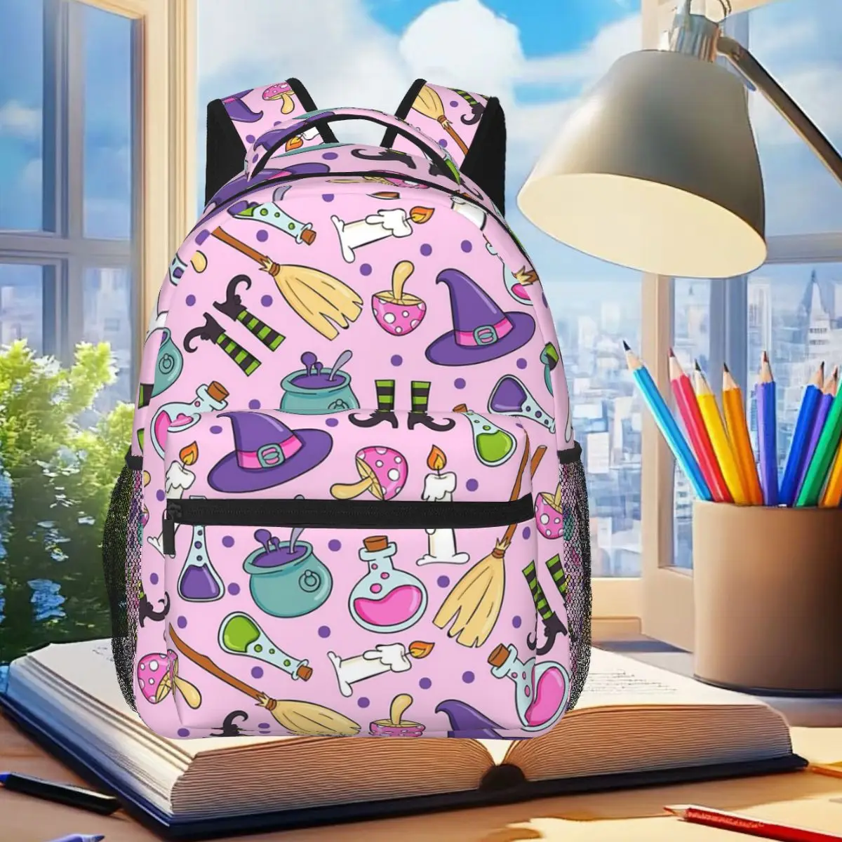 

Cute Witches Halloween Element Backpack Student Boys Girls BookBag Children School Bag Computer Shoulder Bags for Men Women