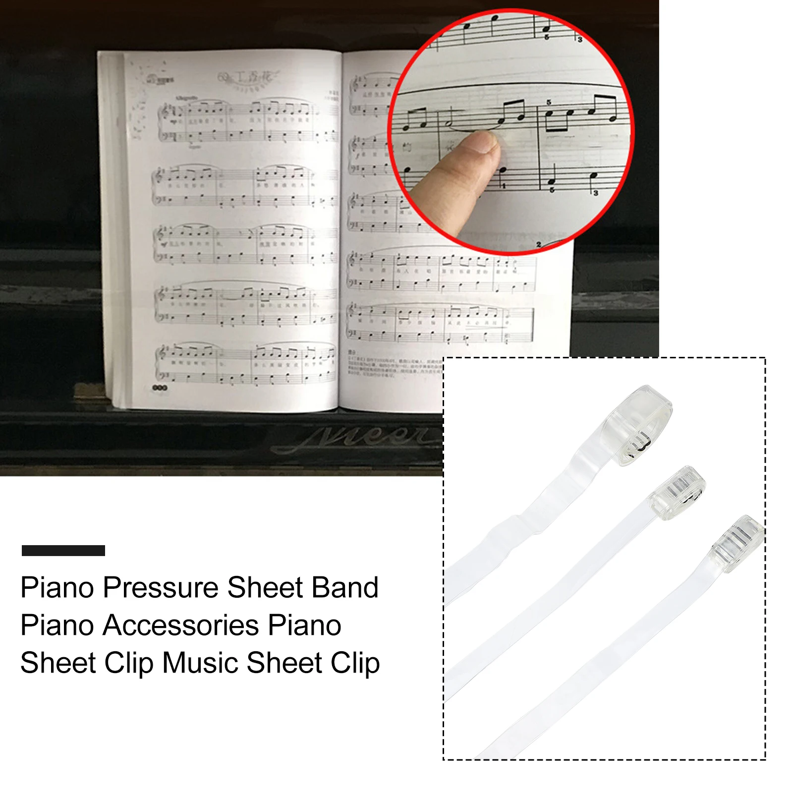 

3 pcs Piano Score Holding Accessories TPU Material Durable Book Fixing Belt Music Clip For Sheet Music Recipe Magazines Pages