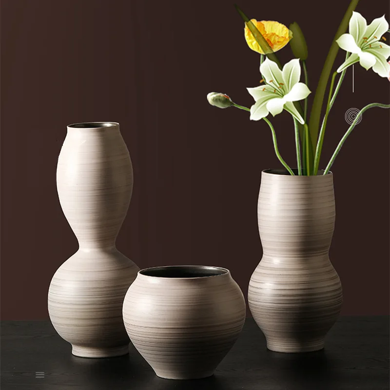 

Nordic round mouth ceramic floor-to-ceiling large vase ornament flower arrangement designer living room model room soft