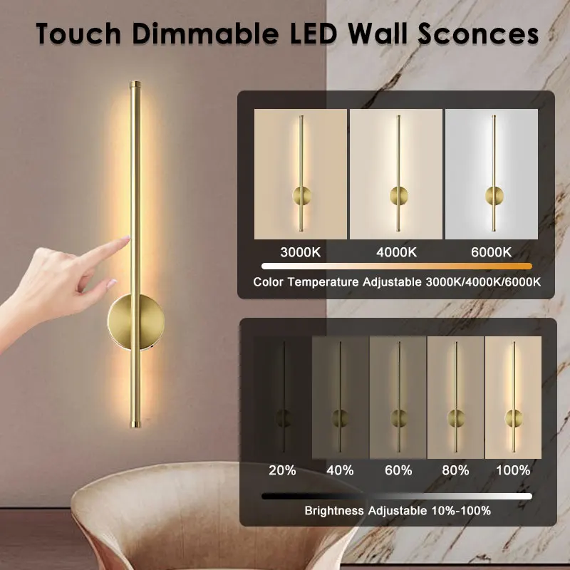 Indoor Touch Switch Dimmable LED Wall Lamps for TV Background Hardwired Long Press Dimming LED Wall Lights Wall Sconce Bedroom