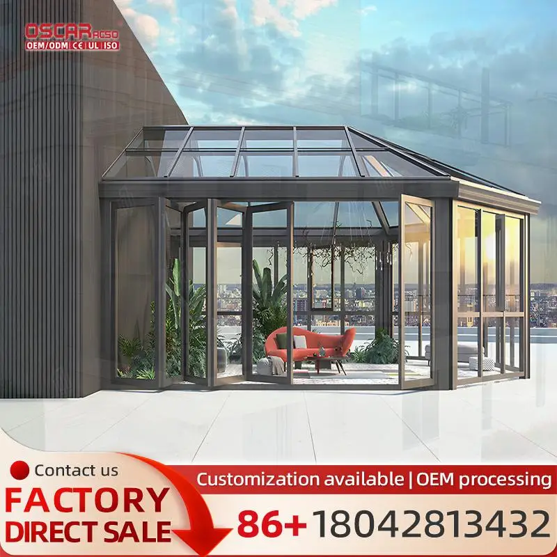 

Modern Design Aluminum Alloy Four Season Curve Automatic Skylight Sunroom for Conservatory Wintergarden in Backyard Patio Garden