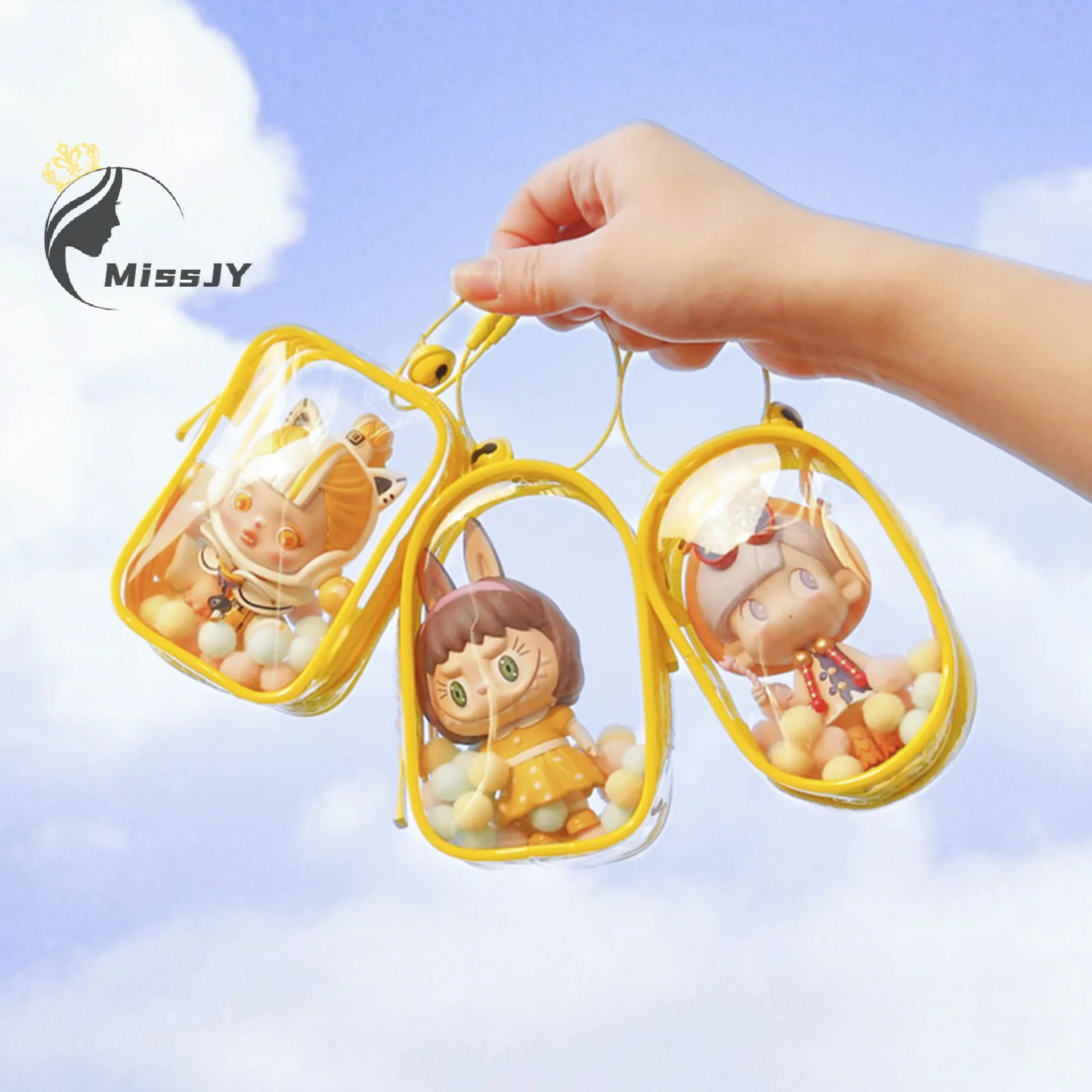 Thicken Transparent PVC Clear Pouch Mystery Box Organizer Box Keychain Bag Doll Organization Toy Storage Case With Plush Ball