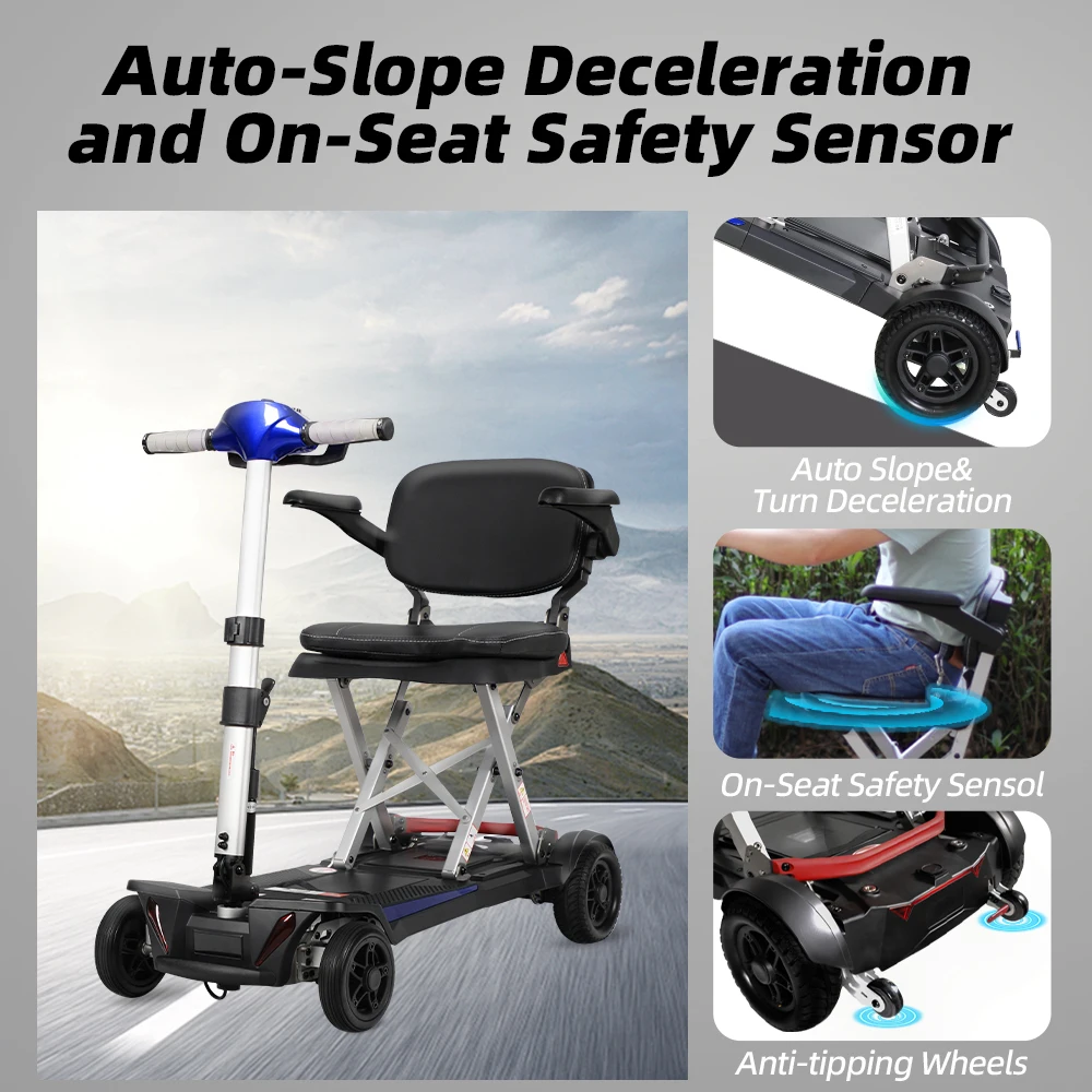 Aluminum Alloy Frame Folding Design Electric Mobility Scooter 4 Wheel Lightweight Portable for Seniors Adults Powered Wheelchair