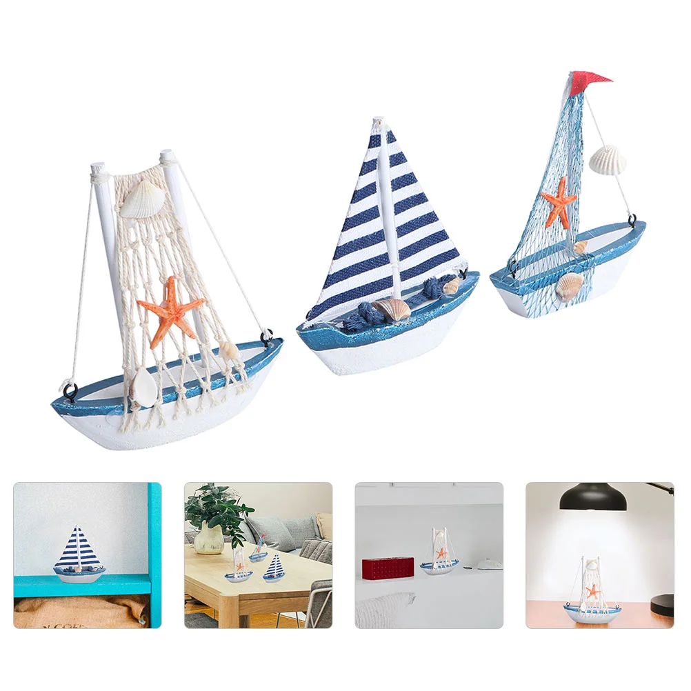

3 Pcs Sailing Decoration Office Wooden Boat Fashion Ship Model Sailboat Craft Household