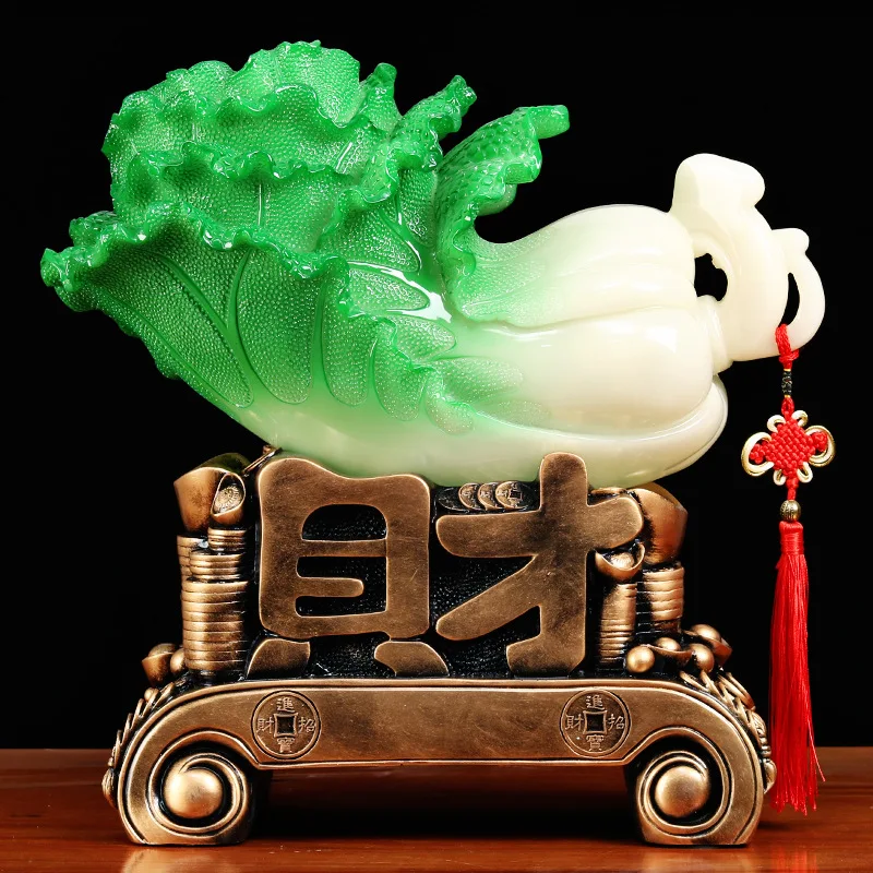 Feng Shui Jade Cabbage Ornaments Home Decoration Crafts  Entrance Shop Opening Furnishings Lucky Office Living Room Gifts