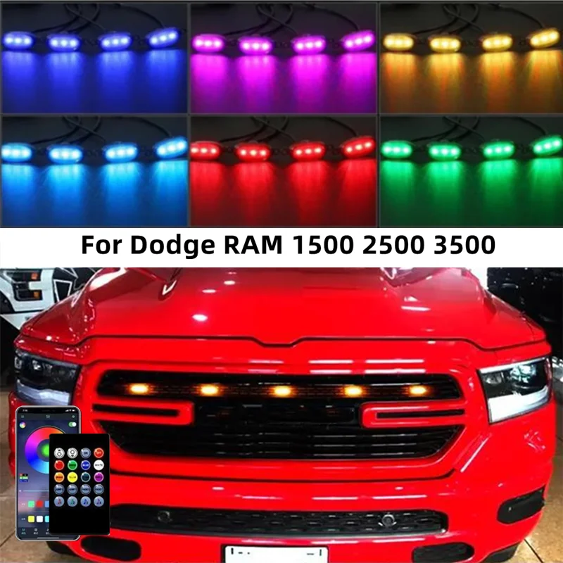 

5 Pcs Front Grille Bumper Grill Hood Amber LED Lights For Dodge RAM 1500 2500 3500 Car Exterior Decorative Lights