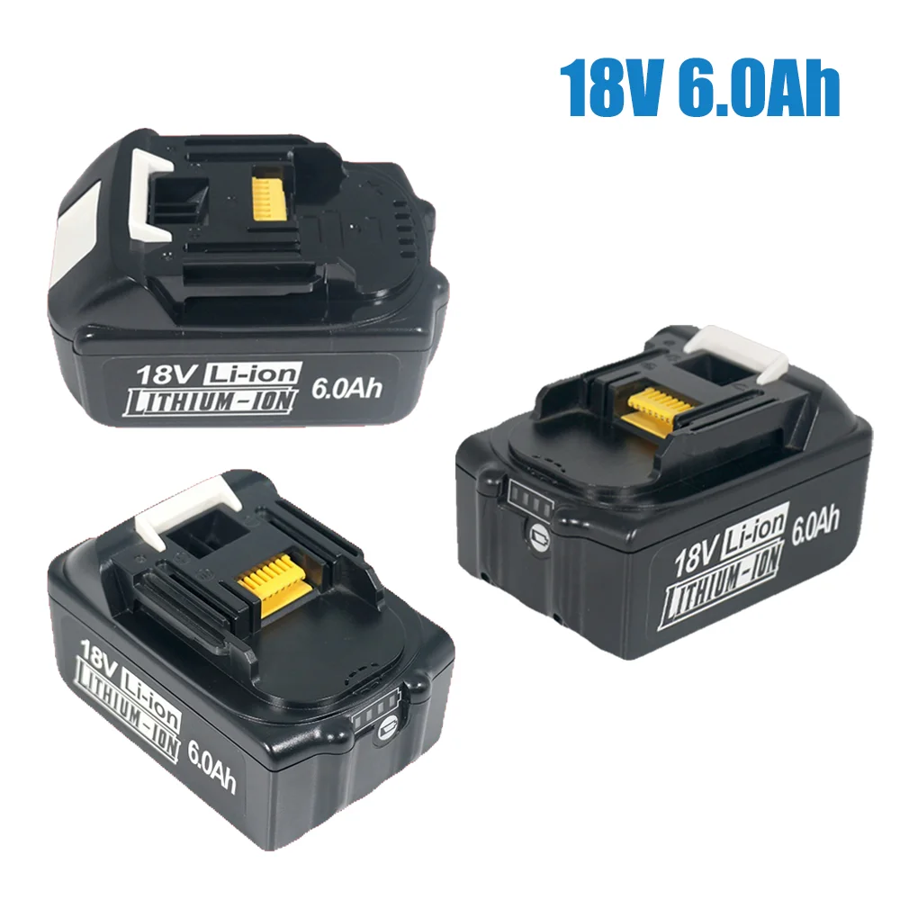 Baterai 18V 6,0Ah Baterai Lithium Ion Isi Ulang Cocok untuk Alat Listrik Makita BL1860 BL1830 LXT400 BL1850 + Pengisi Daya 3A