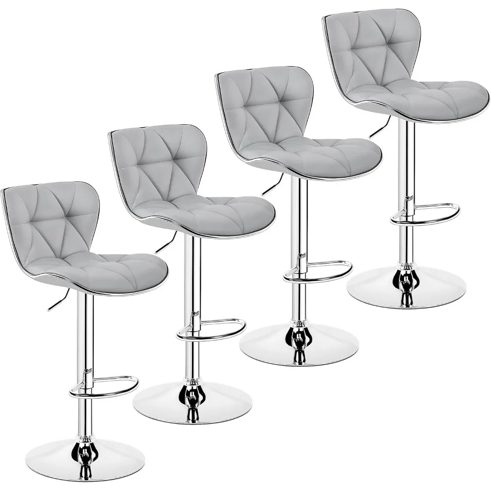 

Bar Stools Set of 4, Island Chairs Shell Back, PU Leather Adjustable Barstools, Swivel Barstools with Footrest for Home Kitchen