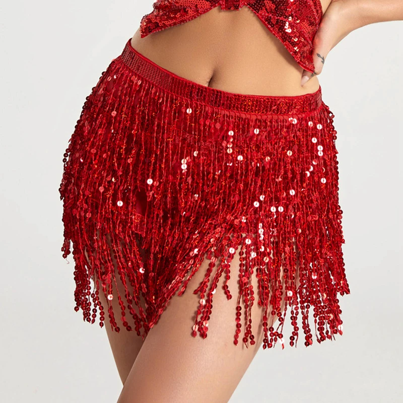 Sexy Buikdans Pailletten Kwastje Ketting Riem Minirok Stage Performance Club Indian Latin Hula Dancer Wrap Strand Hip Taille Sjaal - afbeelding 1