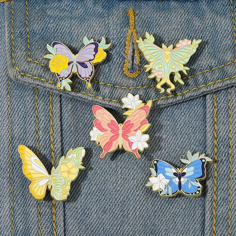 Floral Wings Butterfly Enamel Pins Custom Insect Brooches Actias Seleme Lapel Badges Animal Jewelry Gift for Kids Friends