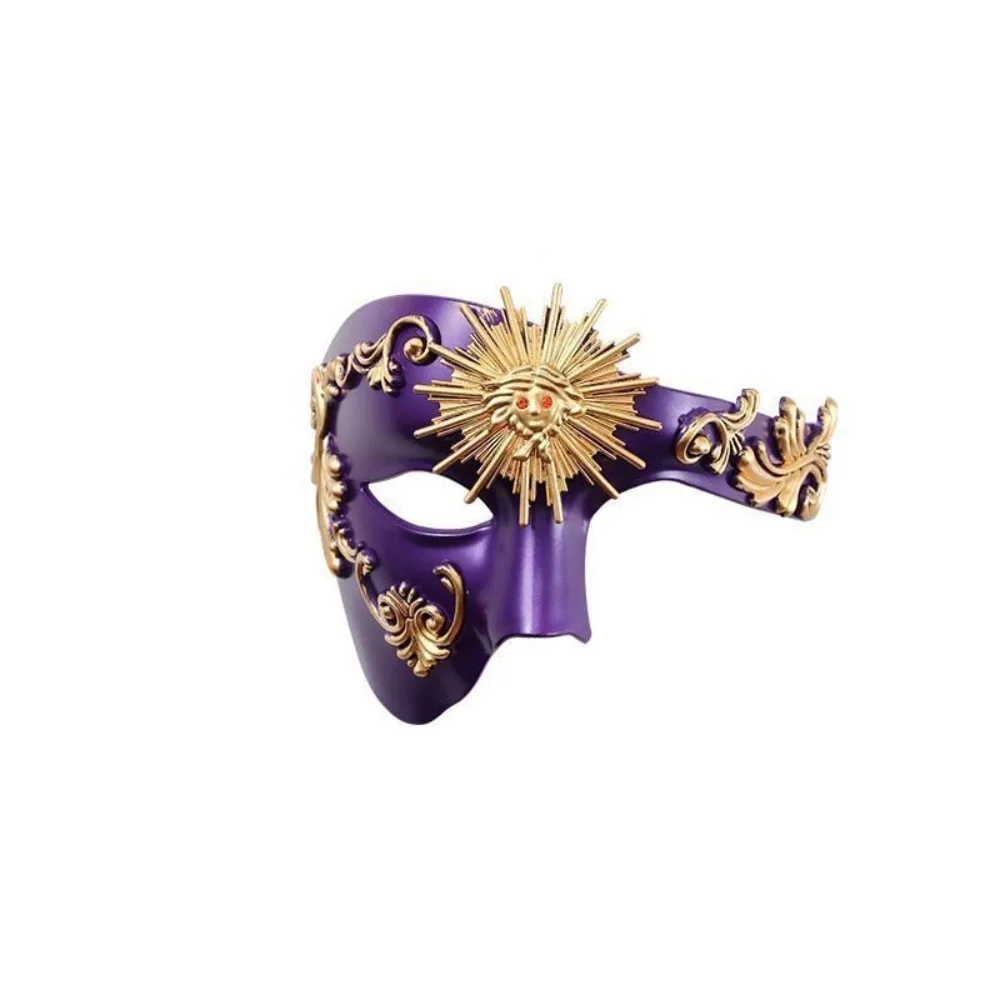 

Vintage Roman Sun God Mask Steampunk Reusable Venice Half-Face Masquerade Mask Metal Texture Plastic Halloween Face Cover Photo