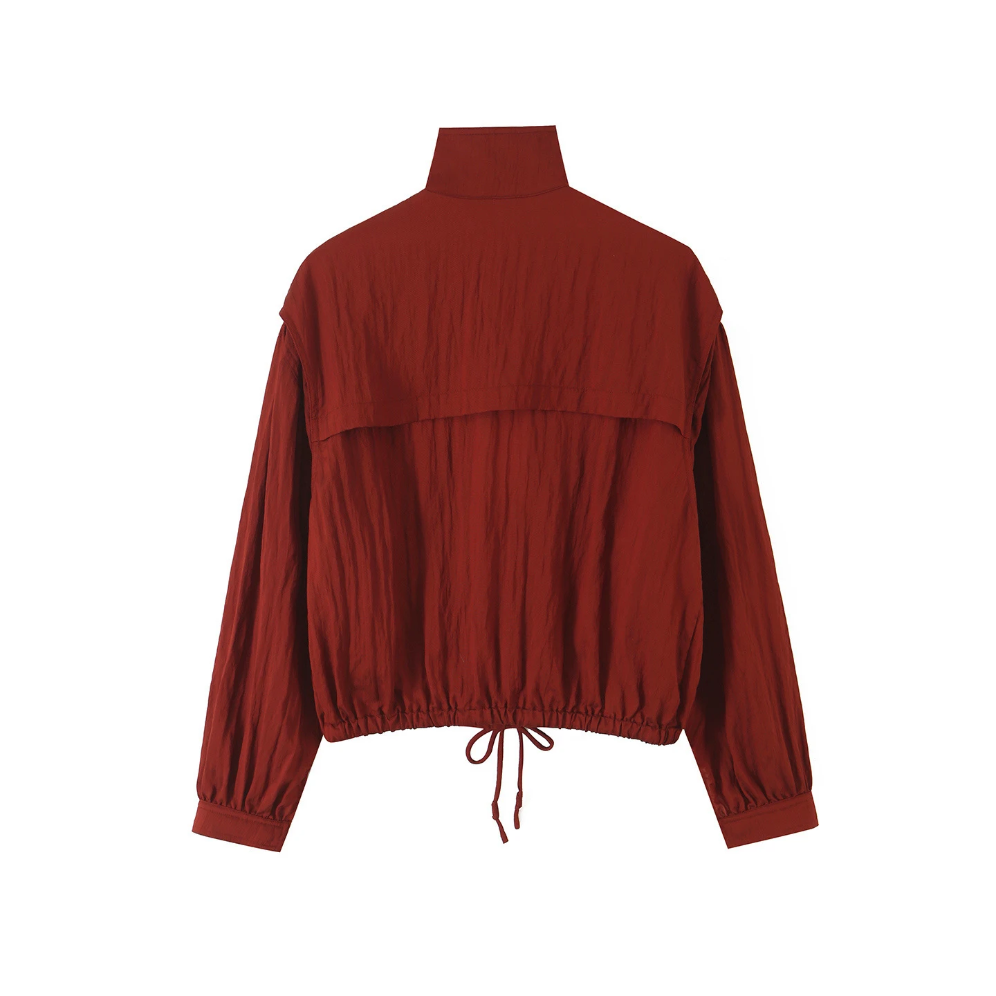 CH Damen Zweiteiliges Outfit mit Stehkragen, Kurzer Jacke mit Kordelzug, Weit geschnittene Hose mit Gürtel, Buchstabendruck, Lässiger Sportanzug – Detail 2