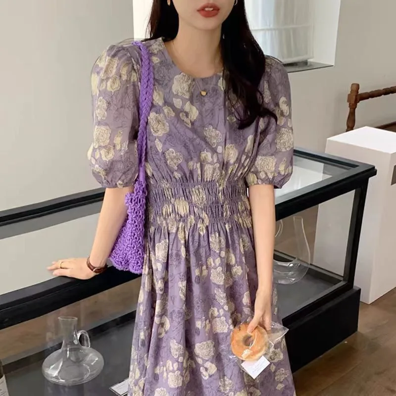 Midi Kleider Frauen Retro Definierte Taille Floral Koreanische Mode Beliebte Alle-spiel Klassische Süße Reizende Mädchen Sommer Vestidos trendy