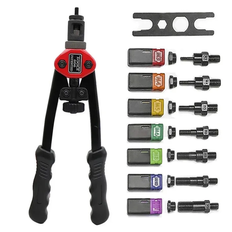 100Pcs Flat Head Riveting Nut Set with 1Set Hand Threaded Rivet Nut Gun With BT606 Insert Manual Riveter Riveting Rivnut Tool