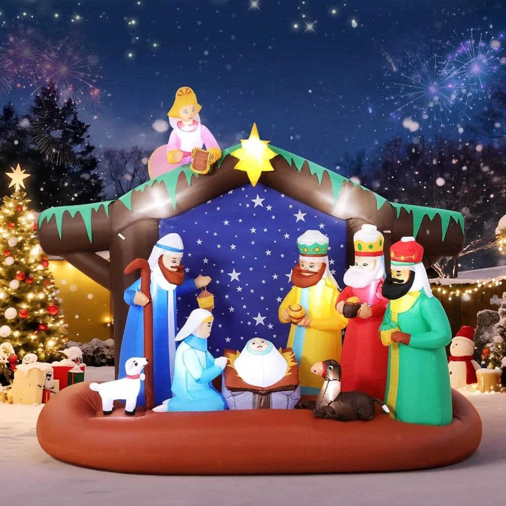 

Christmas Inflatables Nativity Scene Outdoor Decorations, 7FT Christmas Blow Up with 12 LED Lights, Waterproof Lighted B