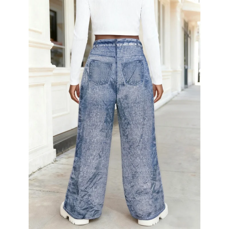 2025 Hot Sale Kids Girls Cartoon Rabbit Print - Fashion Daily Versatile Ripped Wide Leg Imitation Jeans
