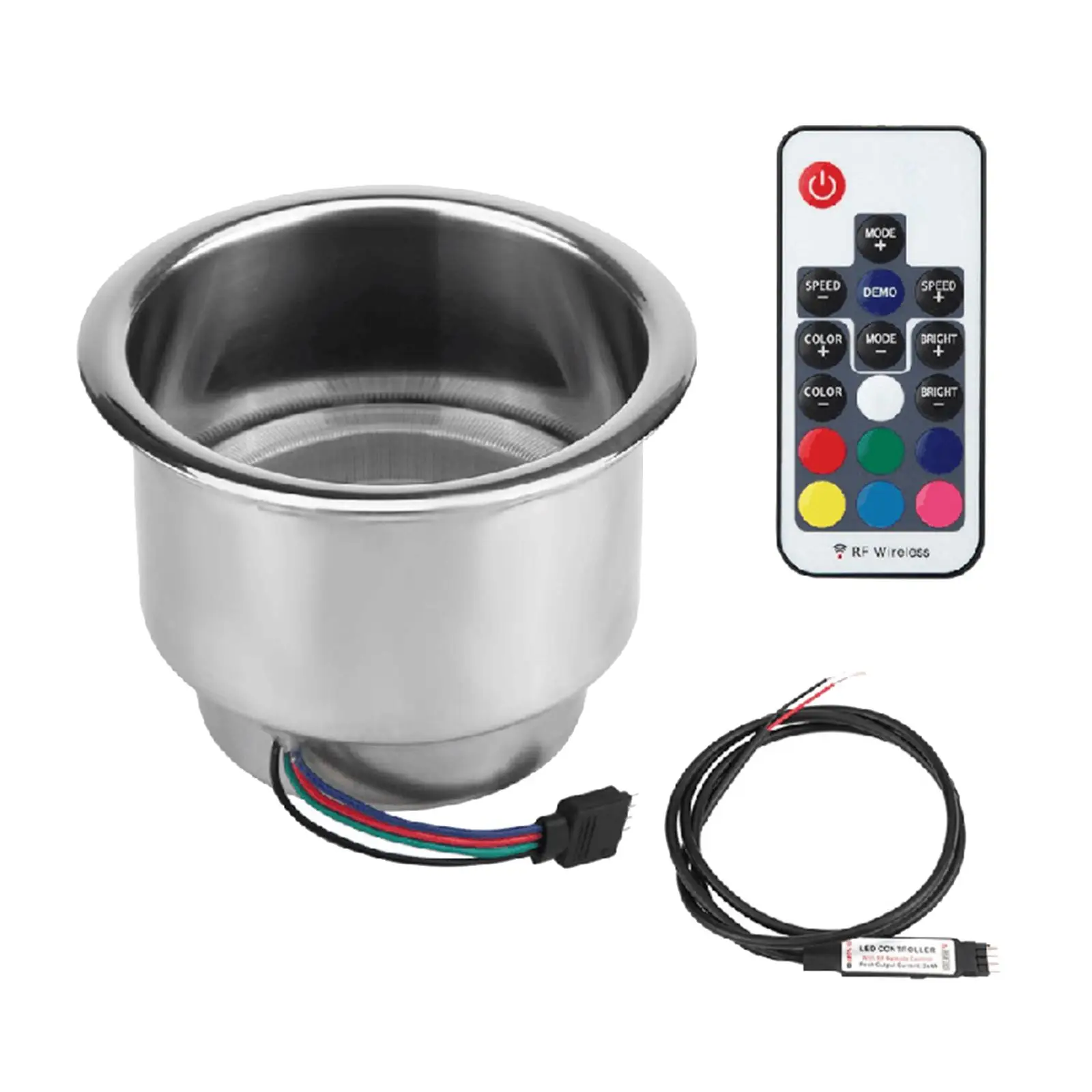 RGB LED Stainless Steel Drink Holder for Boat Car RV Yacht Recessed Cup Carrier for Poker Table and Desk