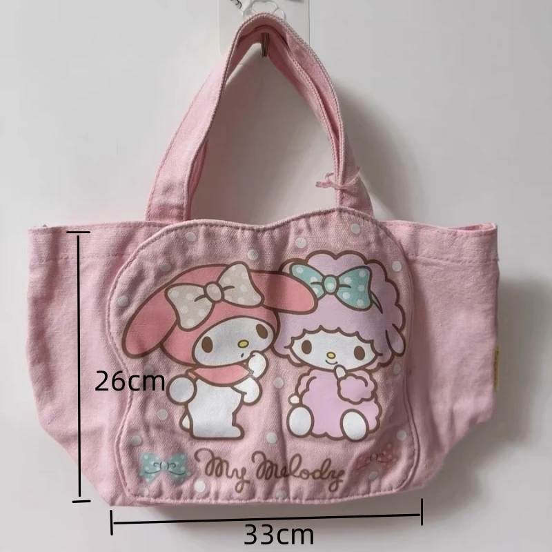 Miniso Sanrio Melody Pink Shoulder Bags Kawaii Printed Canvas Handbags High Capacity Tote Bag Student Japanese Bags Girl Gifts