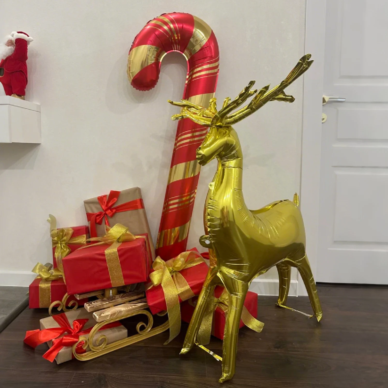 بالون من فيلم الألومنيوم على شكل قصب عيد الميلاد - بالونات حمراء وخضراء وذهبية لعيد الميلاد السعيد وحفلات أعياد الميلاد ورأس السنة الجديدة #6