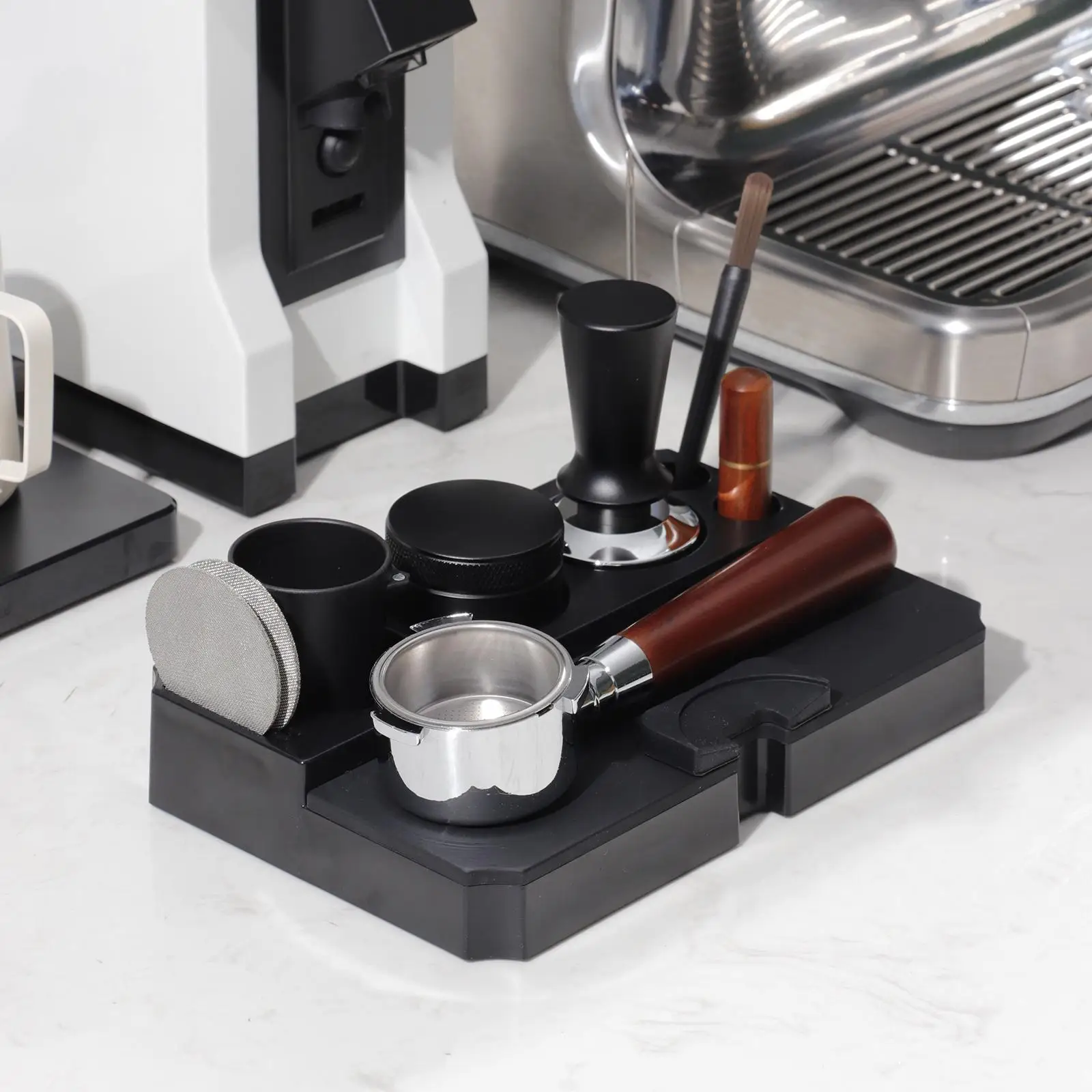 Multifunctional Espresso Tamping Station Plastic ABS Coffee Tamper Station Fit for 51/53/58mm Portafilter Espresso Holder