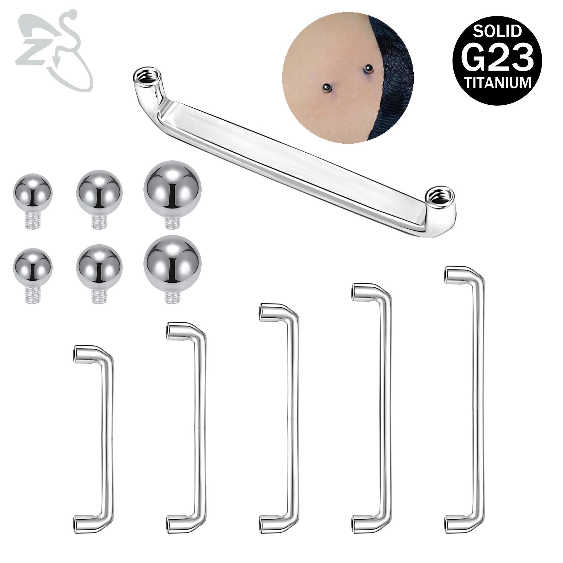 ZS 1 PC 12-20MM Implant Grade Titanium Staple Surface Bar Chest Nape Collarbone Surface Piercings Internal Threaded Body Jewelry