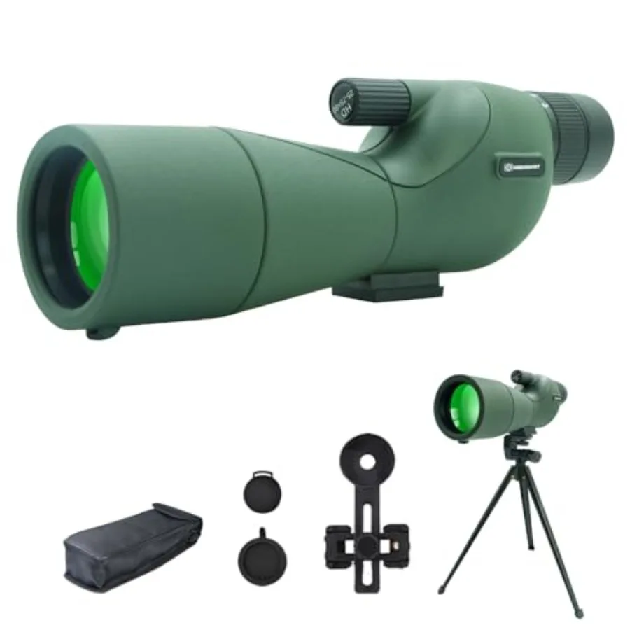 Birdwatching telescope for wildlife observation, BAK4 prism glass, black, waterproof with zoom and tripod phone adapter