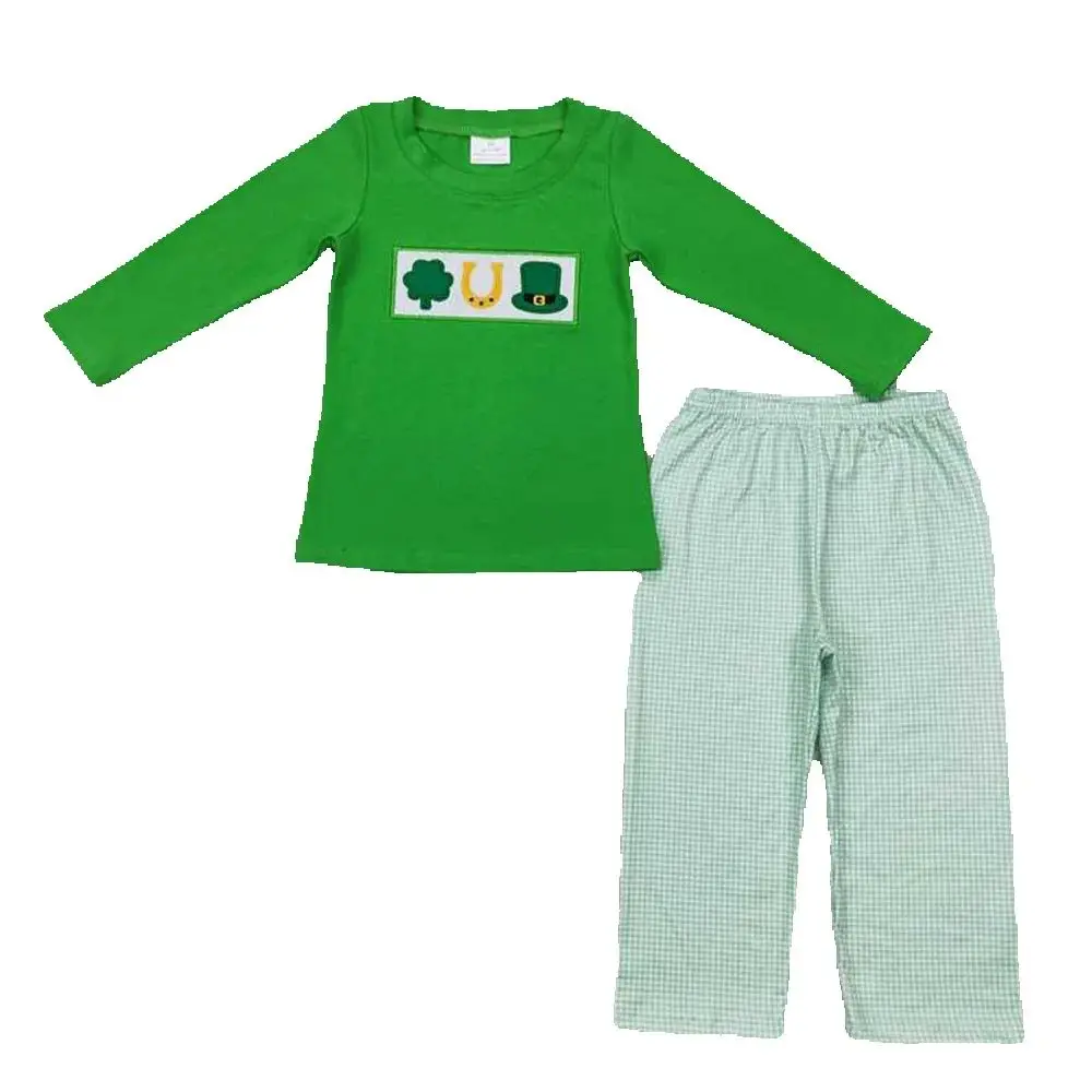 

BLP0376 baby boy clothes green embroidery boy St. Patrick's Day outfit